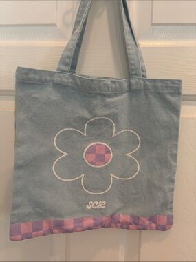 Stoney Clover Lane Blue Tote with Pink & Purple Checker Flower